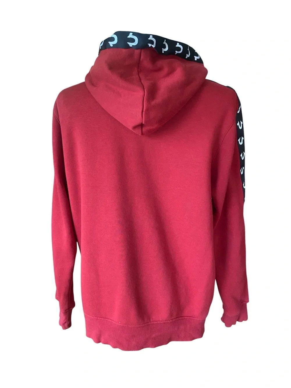 True Religion Red Zip Up Hoodie Logo Tape Sleeves Men’s Size Large L Streetwear